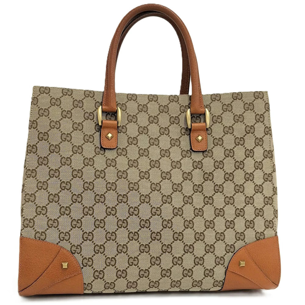 Gucci GG Canvas Nailhead Tote brown leather Orange
